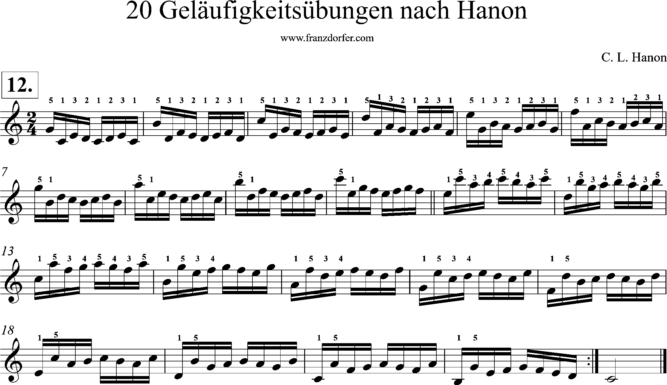 Akkordeonnoten, Hanon geläufigkeitsübungen, Nr-12